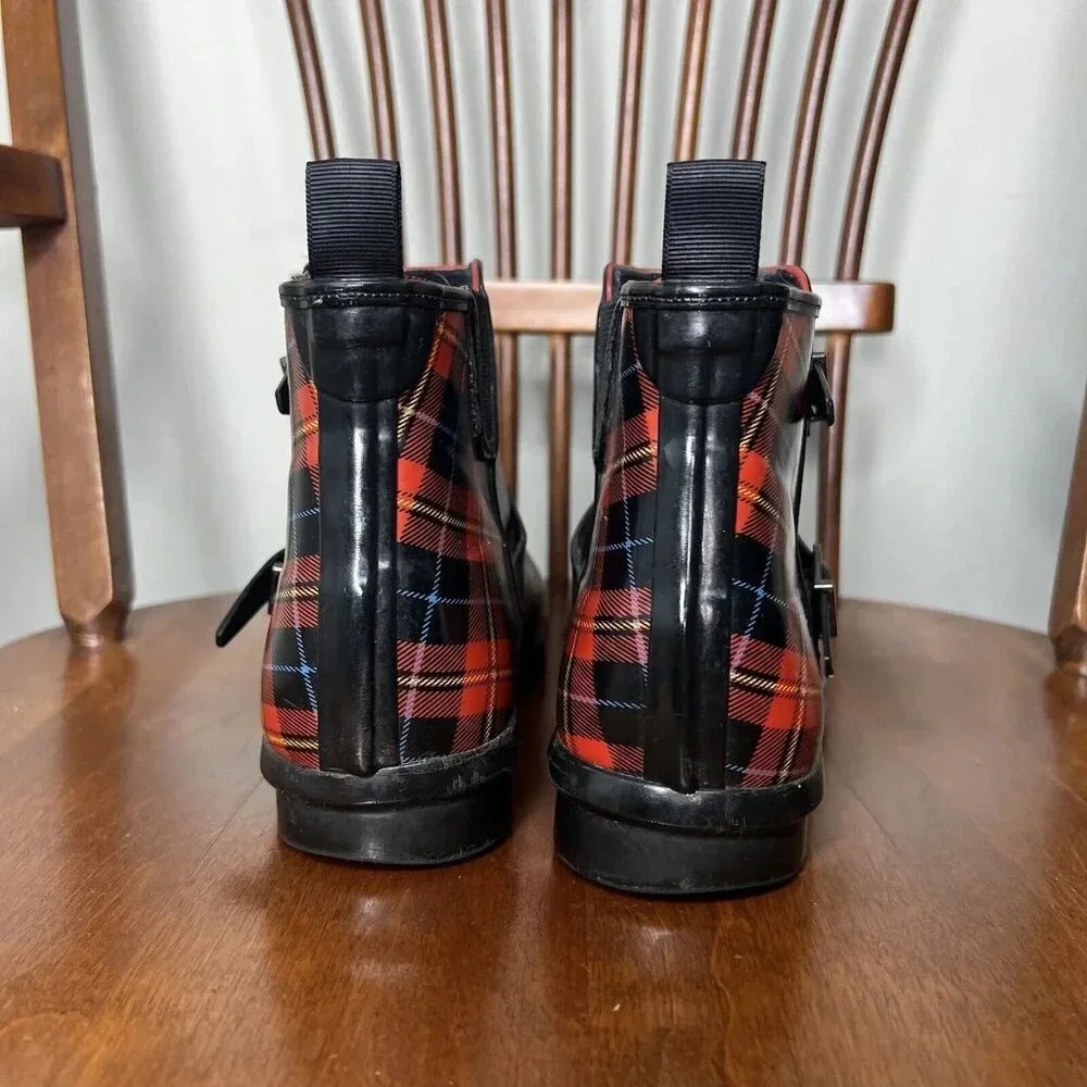 Cougar Royale Red Plaid Rain Boots Hand Crafted Fall Autumn Booties Sz 8 - Picture 6 of 9